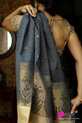 Women's Grey Color  Soft Lichi Silk Cotton Saree