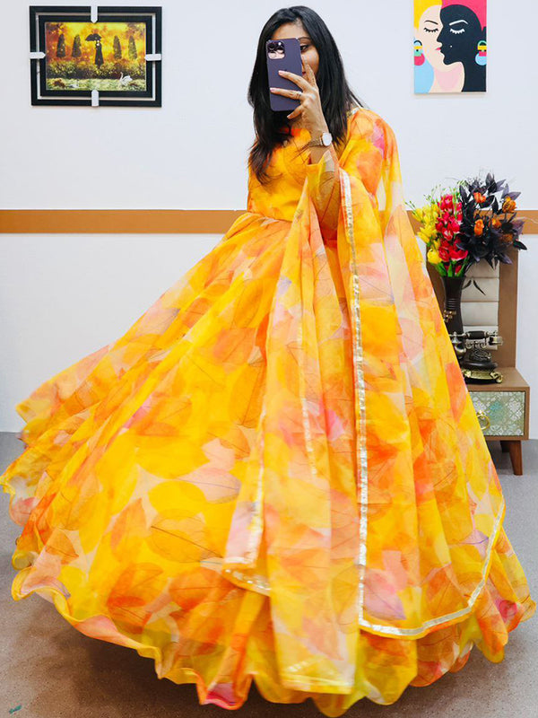 heavy organza gown with dupatta.