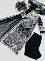 black fox georgette  with embroidery sequence work sarara palazzo per