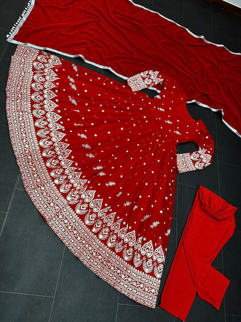 fox georgette embroidery work dress with dupatta and pant