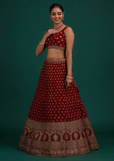 Red Banglory Silk Embroidery Work Lehenga Choli For Women