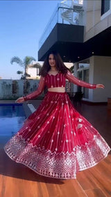 Red Georgette Sequence Work Lehenga Choli With Dupatta