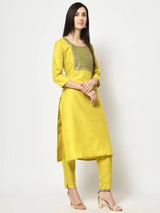 Yellow Designer Cotton Embroidery Work Kurta Set With Dupatta