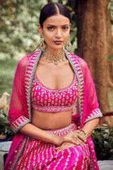 pink embroidery work bridal  lehenga choli for women's