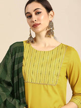 Yellow Designer Rayon Embroidery Work Kurta Set With Dupatta