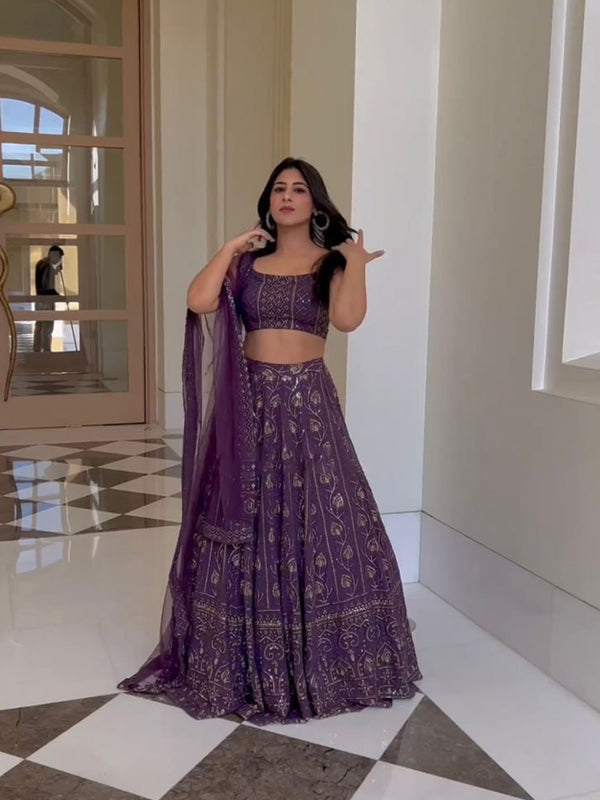 purple heavy organza silk  lehenga choli for women