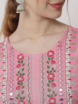 Pink Rayon Embroidery Work Kurta Set With Dupatta