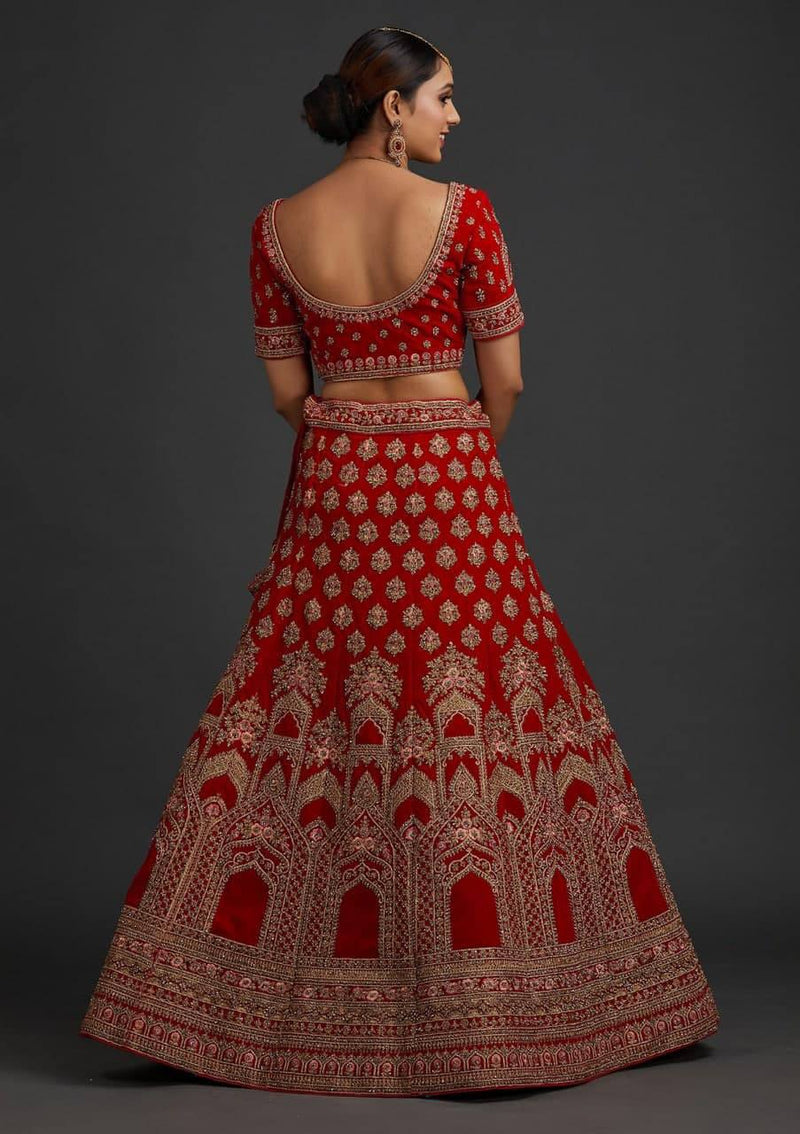 Red Designer Velvet Embroidery Work Lehenga Choli For Women's