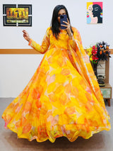 heavy organza gown with dupatta.