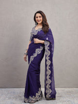 Madhuri dixit in blue new designer organza silk saree for wedding