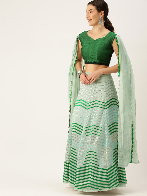 mint color designer heavy faux with embrodary work  ghagra choli  for women's