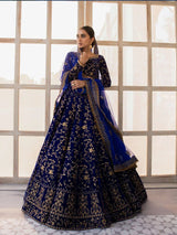 navy blue color embroidered attractive party wear velvet lehenga choli