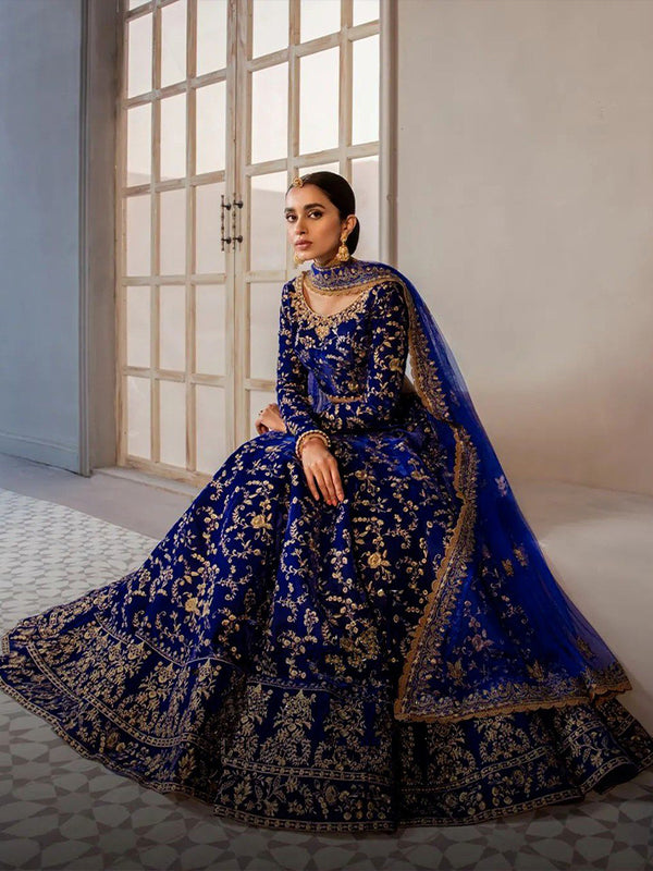 navy blue color embroidered attractive party wear velvet lehenga choli