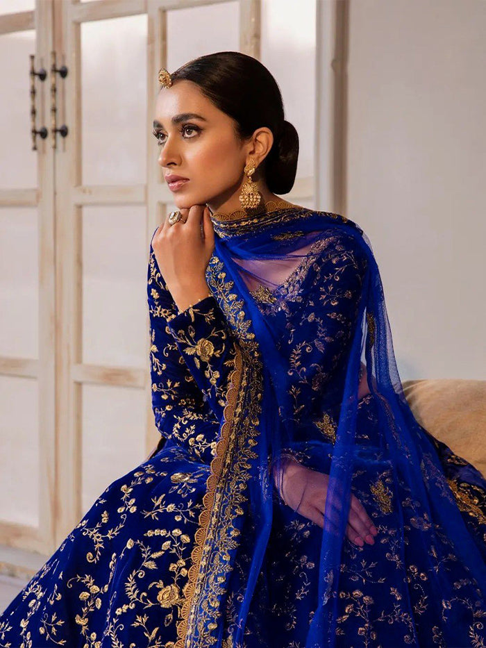 navy blue color embroidered attractive party wear velvet lehenga choli