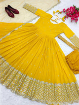 Yellow Georgette With Sequence  Long Gown For Women