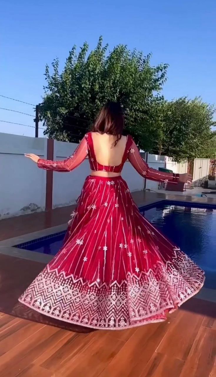 Red Georgette Sequence Work Lehenga Choli With Dupatta