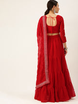 Red  Designer Georgette  With Embroidery  Lehenga Choli For Women