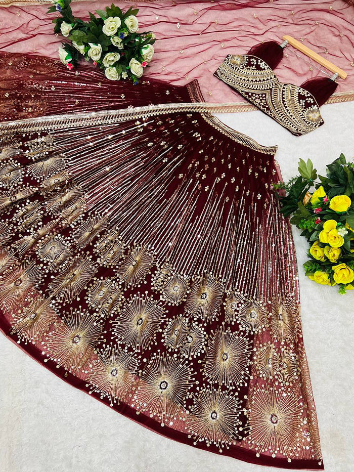 Soft Butter Fly Net Lehenga Choli With Heavy Embroidery Work.