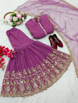 Purple Georgette Embroidery Work Kurta Set With Dupatta