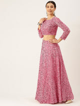 pink velvet designer lehenga choli for women's