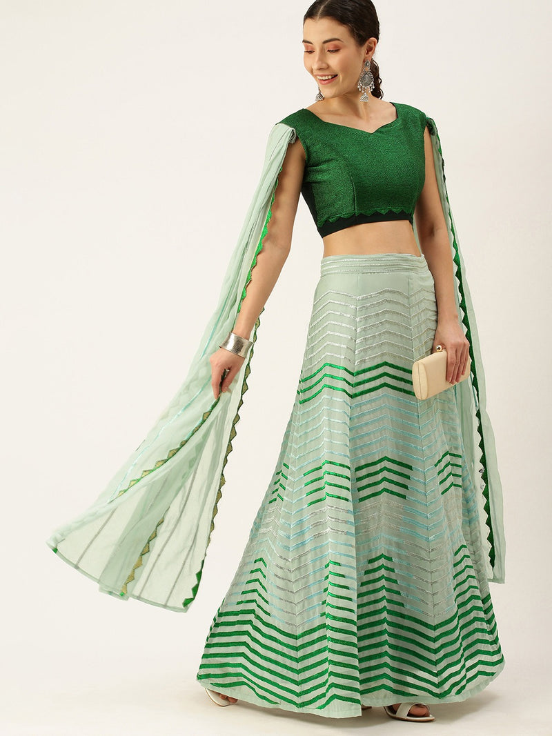 mint color designer heavy faux with embrodary work  ghagra choli  for women's
