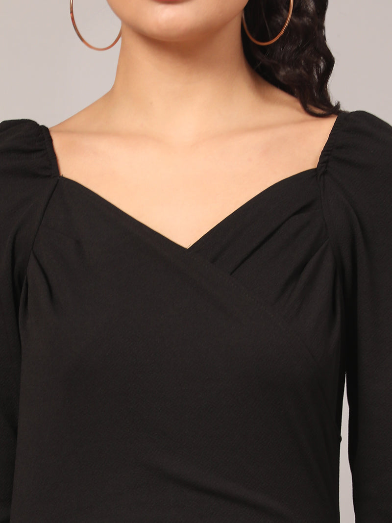black printed cotton v neck women's regular fit dress