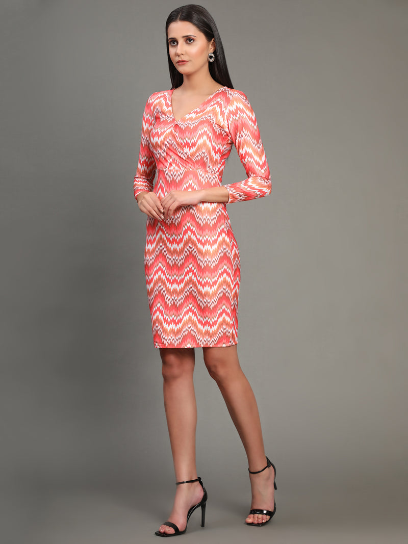 light pink cotton v neck women's regular fit dress