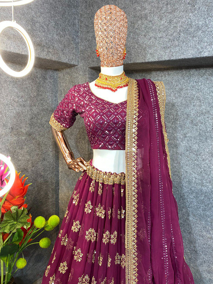 Wine Satin Georgette With Heavy Sequence Embroidery Choli