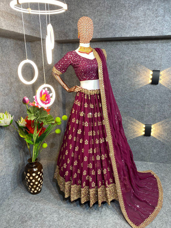 Wine Satin Georgette With Heavy Sequence Embroidery Choli