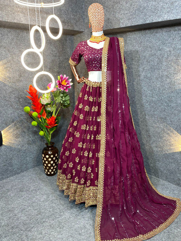 Wine Satin Georgette With Heavy Sequence Embroidery Choli