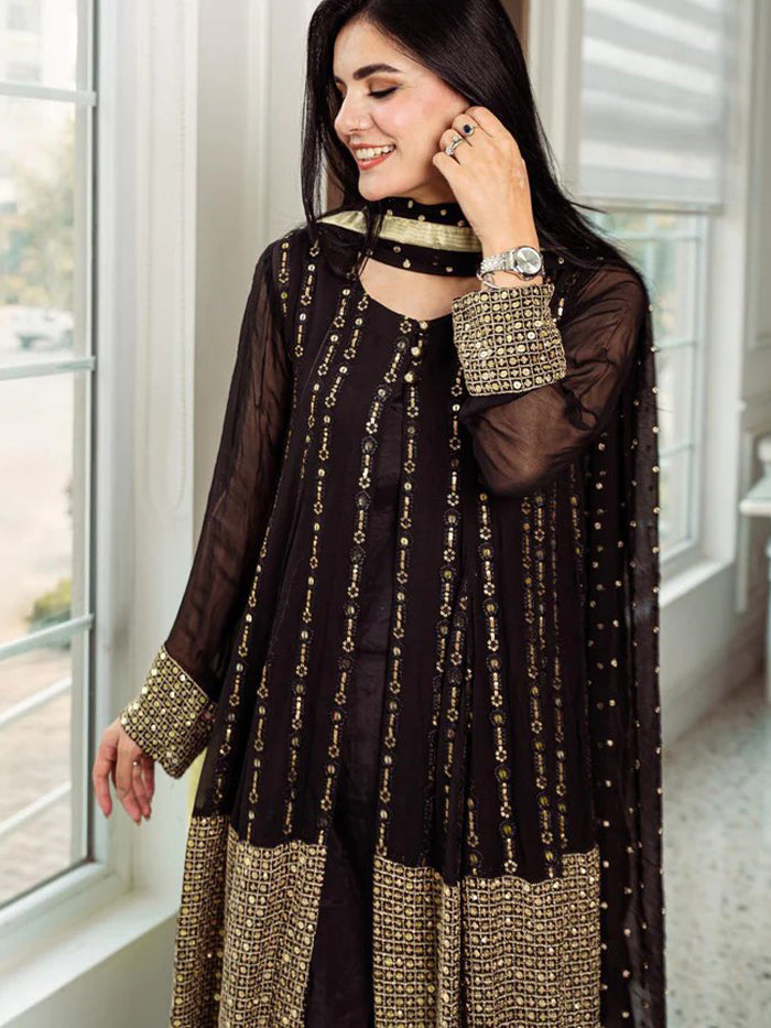 black designer gown with dupatta