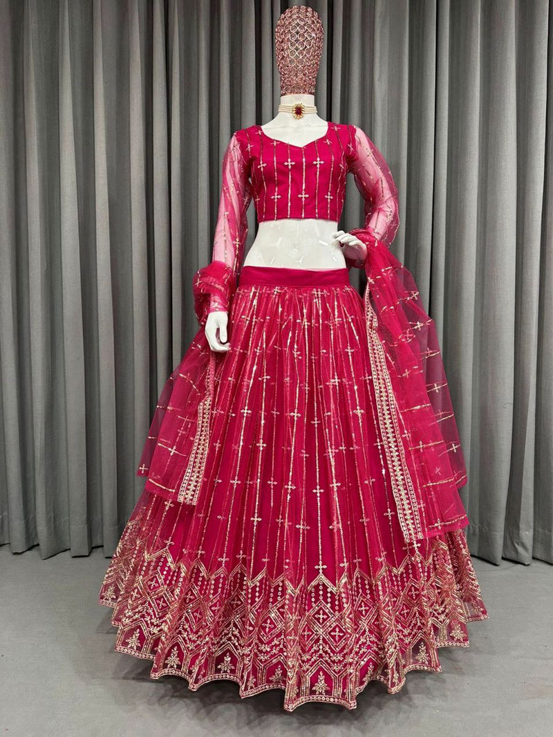 Red Georgette Sequence Work Lehenga Choli With Dupatta