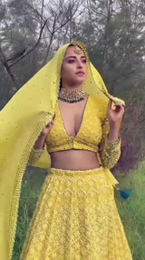 Yellow Georgette Embroidery Work Lehenga Choli For Women's