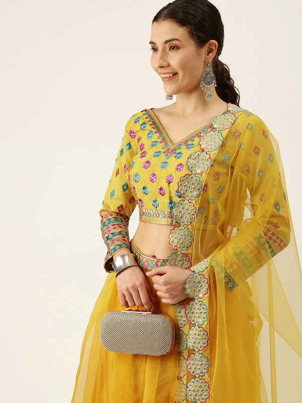 Yellow Georgette Designer Lehenga Choli For Women