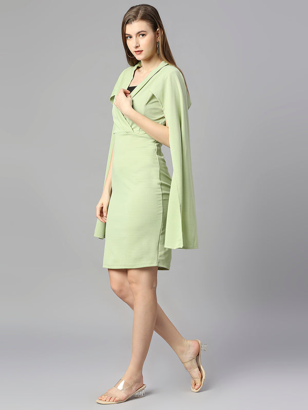 Light Green Cotton V Neck Women's Regular Fit Dress