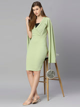 Light Green Cotton V Neck Women's Regular Fit Dress