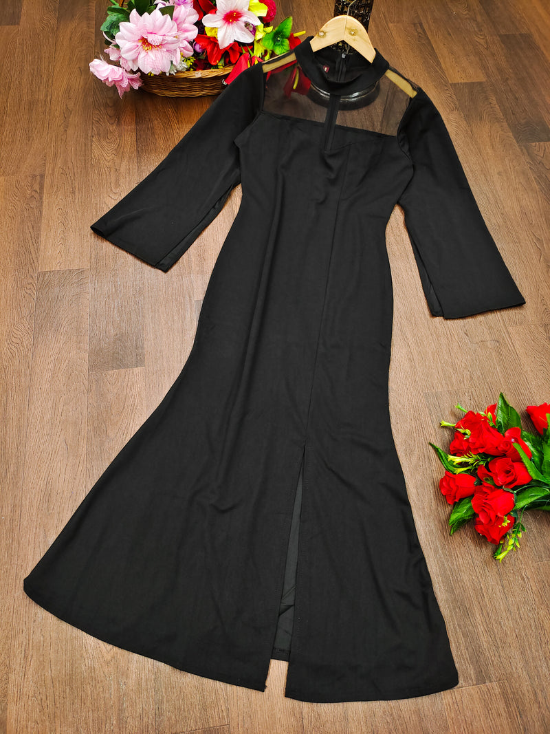 black cotton round neck women's regular fit dress
