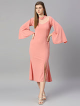 baby pink cotton round neck women's regular fit dress