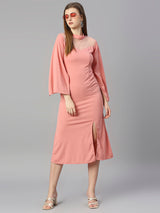 baby pink cotton round neck women's regular fit dress