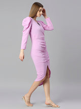 light purple cotton v neck women's regular fit dress