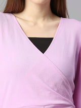 light purple cotton v neck women's regular fit dress