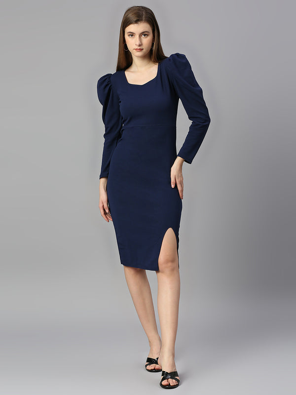 blue designer  cotton v neck women's regular fit dress