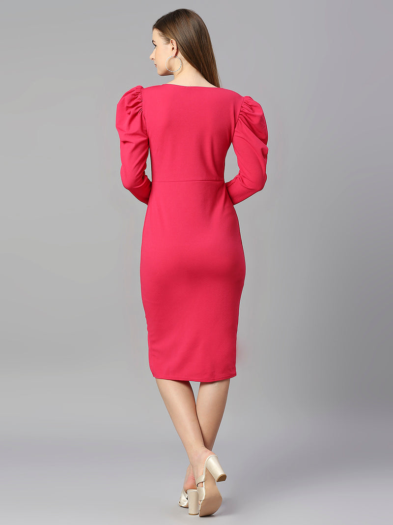 pink designer  cotton u neck women's regular fit dress