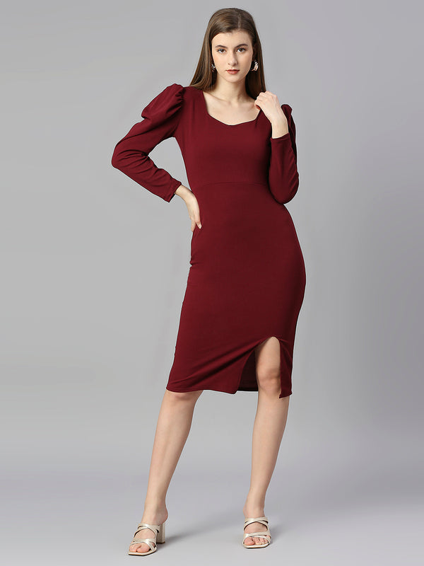 maroon designer  cotton u neck women's regular fit dress