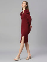 maroon designer  cotton u neck women's regular fit dress