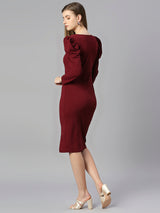 maroon designer  cotton u neck women's regular fit dress