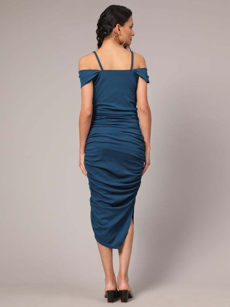 dark blue designer cotton off solder women's regular fit dress