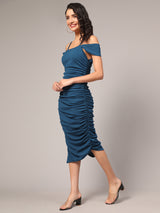 dark blue designer cotton off solder women's regular fit dress