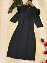 black designer cotton pack neck women's regular fit dress
