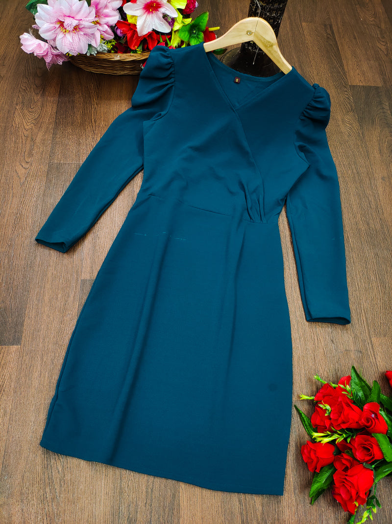 blue designer cotton vneck women's regular fit dress